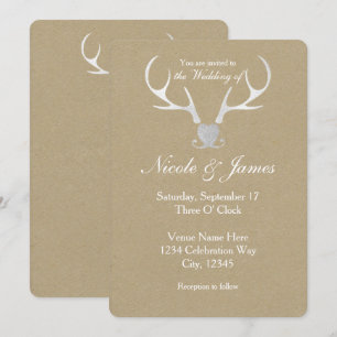 Cuerno de plata blanco e invitaciones de boda marr