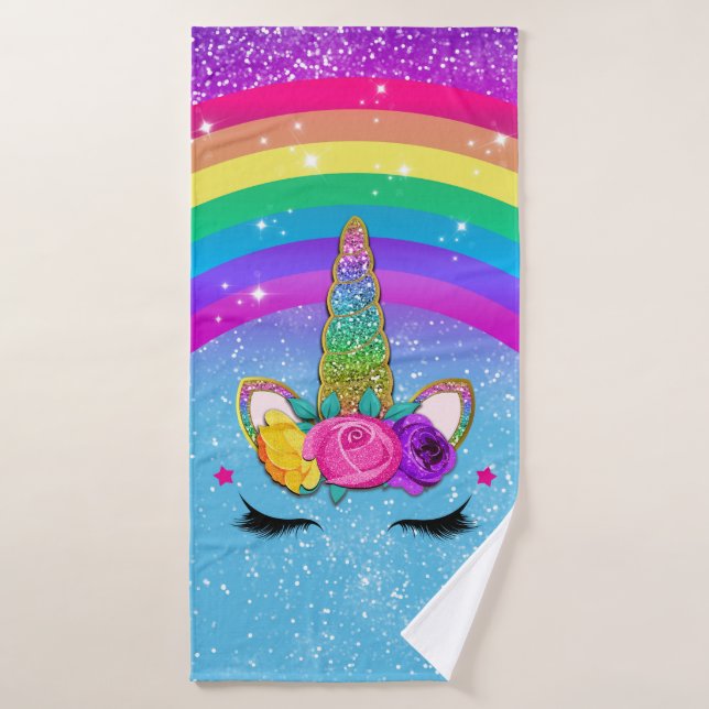 Cuerno de Unicornio Glittery Brillante Arcoíris Ca (Toalla de baño)