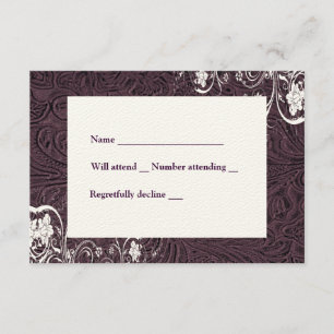 Cuero de berenjena y rsvp de encaje blanco con sob