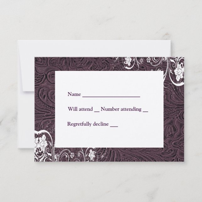 Cuero de berenjena y rsvp de encaje blanco con sob (Anverso)