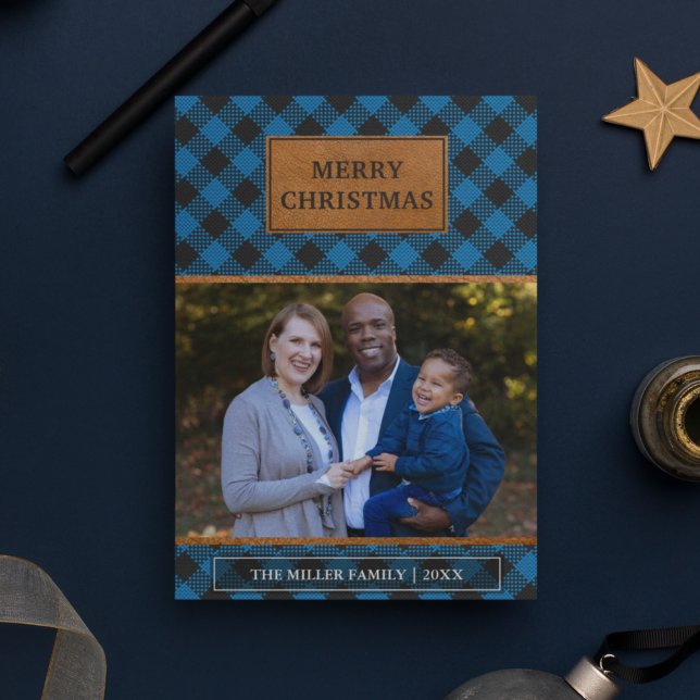 Cuero marrón falso Navidad a cuadros azul búfalo (Subido por el creador)