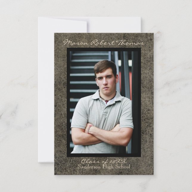 Cuero marrón - Invitación de graduación 3x5 (Anverso)