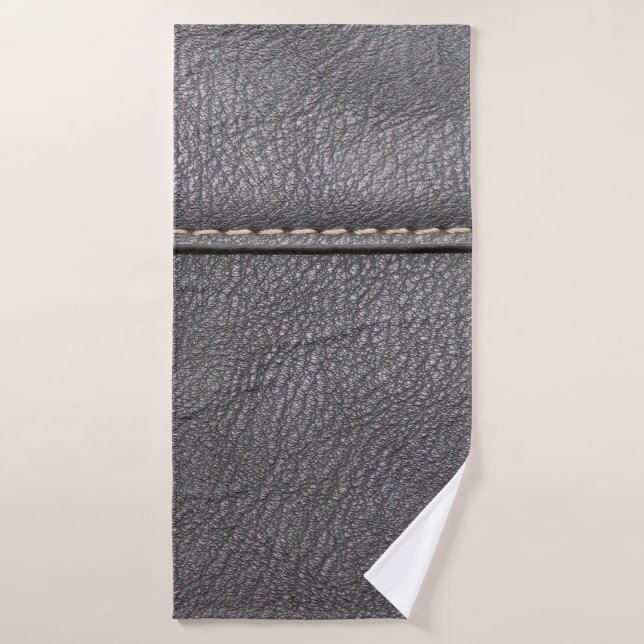 Cuero negro cosido con punzonado blanco (Toalla de baño)