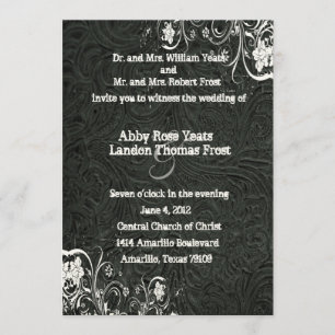 Cuero negro e invitación blanca de la boda del