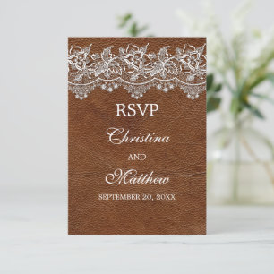 Cuero y bodas de aspecto de encaje RSVP