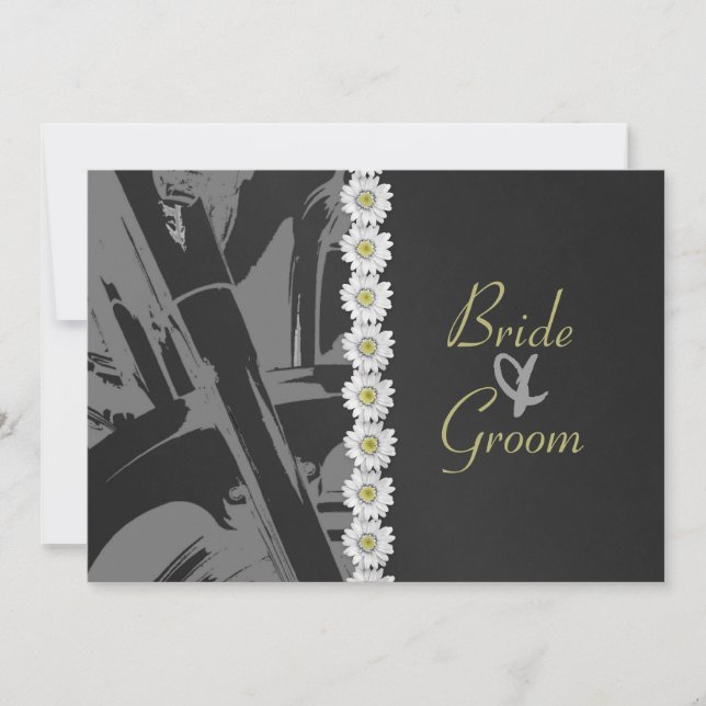 Cuero y margaritas que casan la invitación (Anverso)