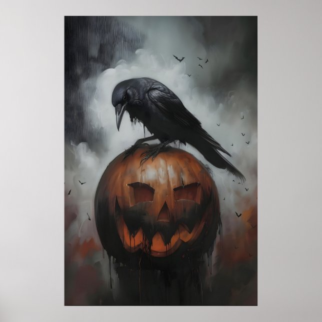 Cuervo en Calabaza de Jack Arte Impreso Gótico (Frente)