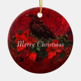 Cuervo en el ornamento de los Poinsettias y del