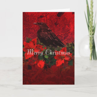 Cuervo en tarjeta de Navidad de los Poinsettias y