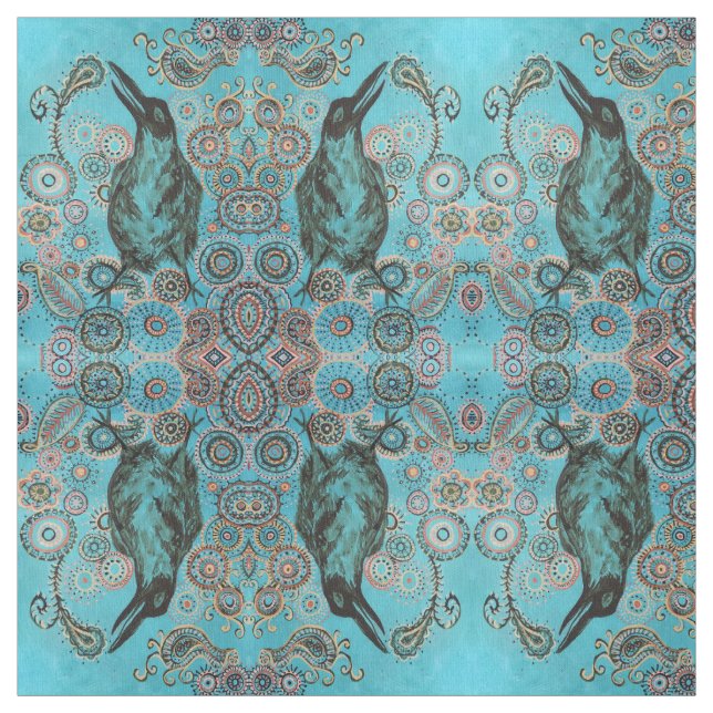 cuervo en tela azul (Retal)