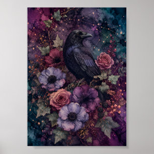 Cuervo Negro Gótico Arte Celestial Floral Malhumor