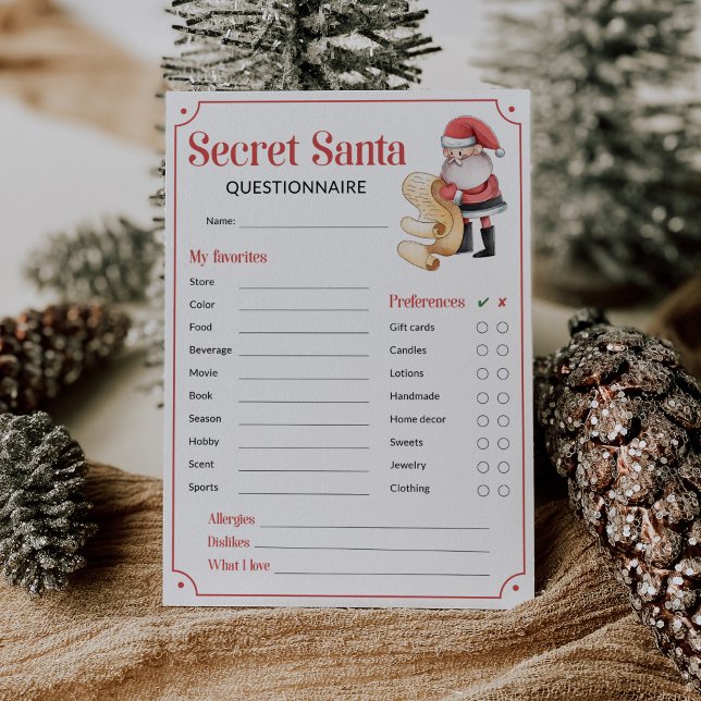 Cuestionario secreto de Santa para tarjeta de inte (Secret Santa Questionnaire)