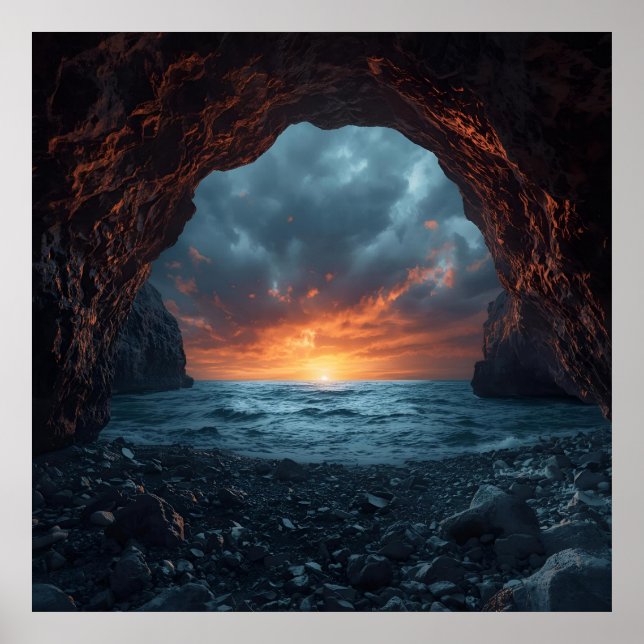 Cueva del mar del atardecer - Dramático arte en la (Frente)