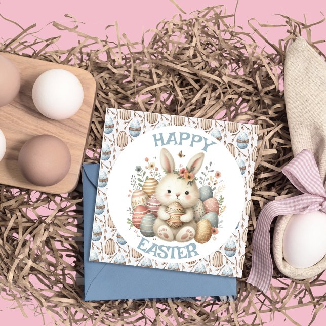 Cuidada acuarela Bunny Easter Tarjeta de felicitac (Cute watercolor Bunny Easter flat Greeting Card)