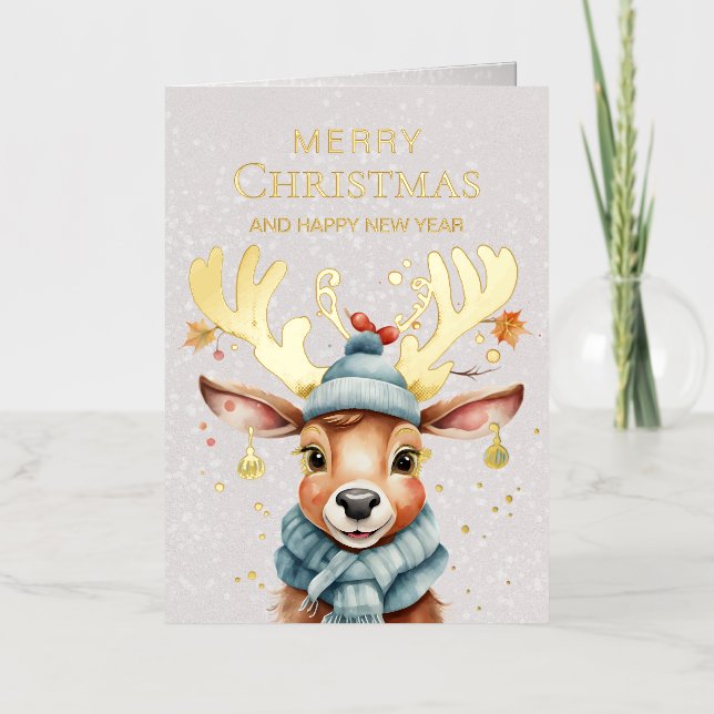 Cuidada acuarela Navidades caprichosos reno oro (Anverso)