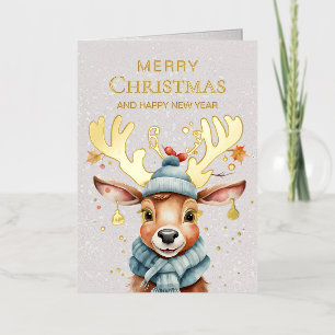 Cuidada acuarela Navidades caprichosos reno oro