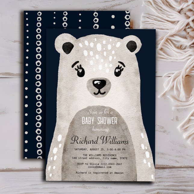 Cuidada acuarela oso niño invitación a ducha de be (Cute bear baby shower minimalistic navy blue invitation )