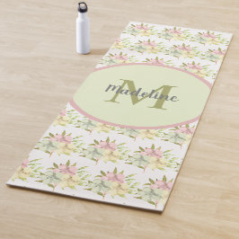 Cuidada acuarela Pastel Floral Monograma Yoga Mat