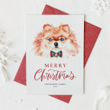 Cuidada acuarela Perro Pomeraniano Feliz Navidad