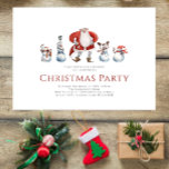 Cuidada acuarela santa tarjeta de navidades de sno<br><div class="desc">Añada un nombre de familia o un nombre de persona para crear una invitación a la fiesta de los navidades lindos, con una santa pintada de color y cuatro muñecos de nieve graciosos en un fondo cremoso. si necesita ayuda con este diseño, por favor contáctame a través de mi mensajero...</div>