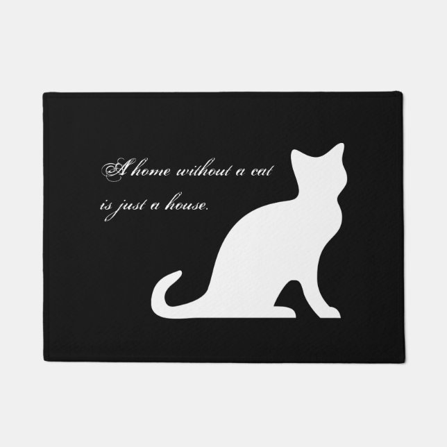 Cuidada alfombra de puerta de gato blanco y negro  (Anverso)