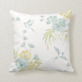 Cuidada almohada de acento vintage floral con pája