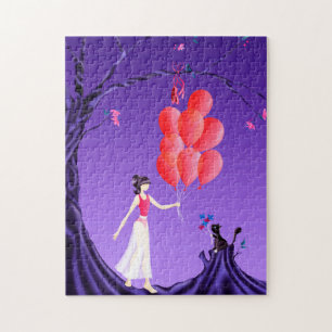 Cuidada Ballerina y Cat Night Sky Jigsaw Puzzle