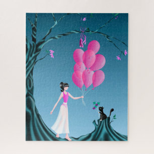 Cuidada Ballerina y Cat Night Sky Jigsaw Puzzle