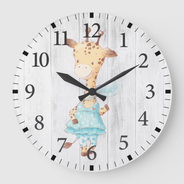 Cuidada bebé niña Giraffe reloj de pared (Anverso)
