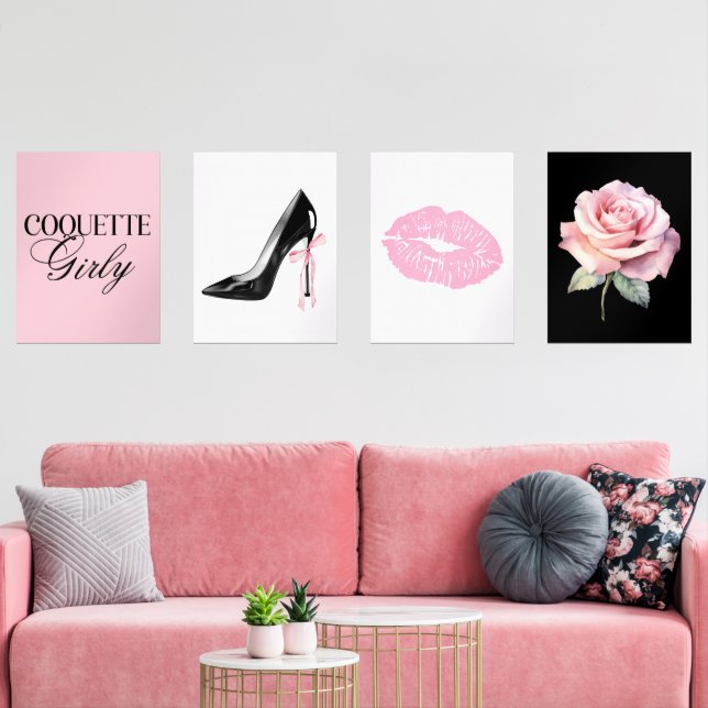 Cuidada Girly Bow Wall Wall Wall Wall Wall Art Set (Sala de estar)