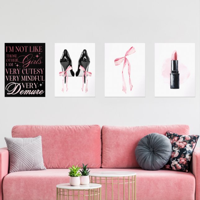 Cuidada Girly Bow Wall Wall Wall Wall Wall Art Set (Sala de estar)