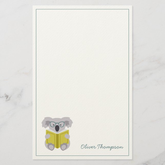 Cuidada koala leyendo papel de papel para niños an (Anverso)