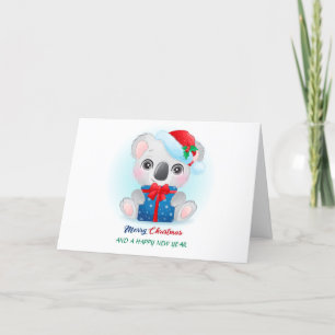 Cuidada navidad acuarela bebé Koala con Santa Hat