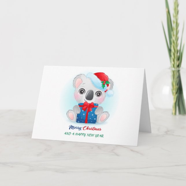 Cuidada navidad acuarela bebé Koala con Santa Hat (Anverso)