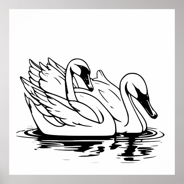 Cuidada Pareja De Arte De La Línea De Cisne Blanca (Frente)
