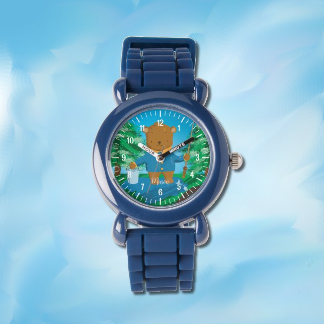 Cuidada pesca de oso marrón niño reloj personaliza (Subido por el creador)