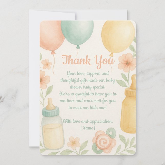 Cuidada tarjeta de agradecimiento de Baby Shower (Anverso)