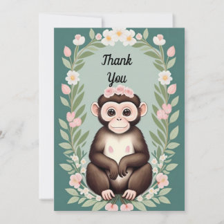 Cuidada tarjeta de agradecimiento de mono feliz
