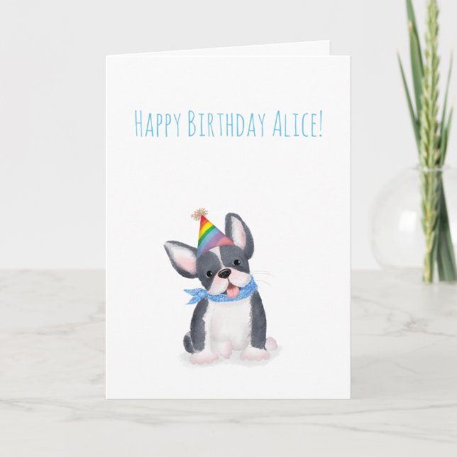 Cuidada tarjeta de cumpleaños de cachorro de bulld (Anverso)
