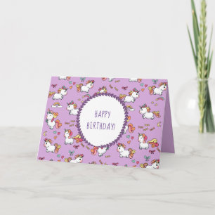 Cuidada tarjeta de cumpleaños de patrón de unicorn