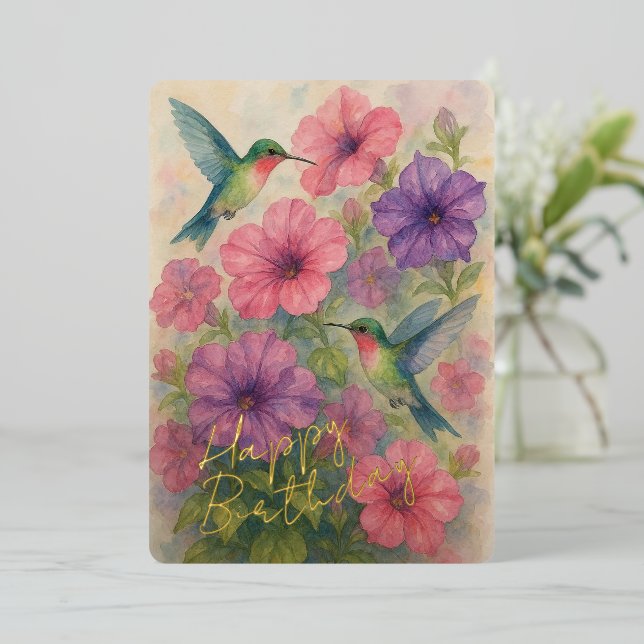 Cuidada tarjeta de cumpleaños de Relieve metalizad (Anverso de pie)