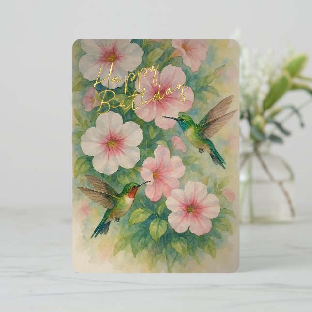 Cuidada tarjeta de cumpleaños de Relieve metalizad (Anverso de pie)