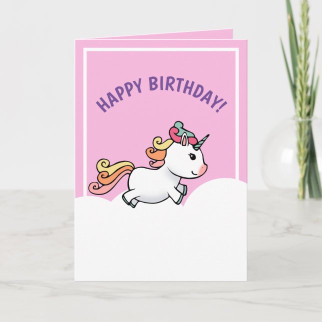 Cuidada tarjeta de cumpleaños de unicornio pastel (Anverso)