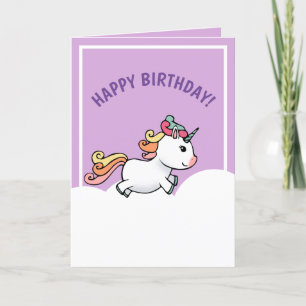 Cuidada tarjeta de cumpleaños de unicornio pastel