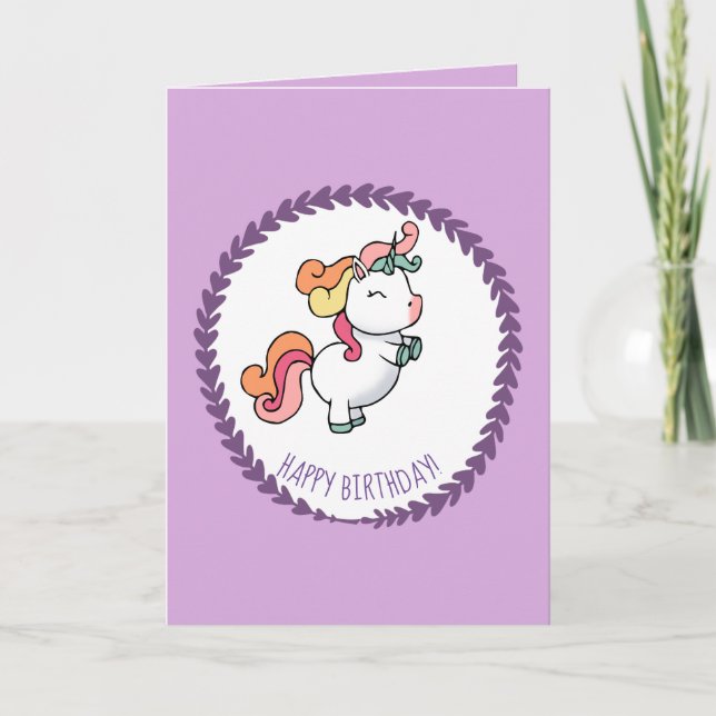 Cuidada tarjeta de cumpleaños de unicornio pastel (Anverso)