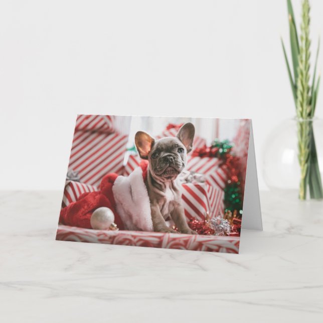 Cuidada tarjeta de Navidades del perro de Bulldog  (Anverso)