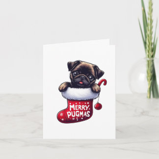 Cuidada tarjeta de pug para Navidades "Merry Pugma
