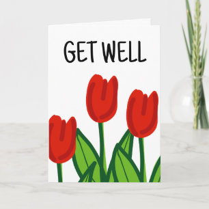 Cuidada tarjeta Get Well con rosales rojas dibujan