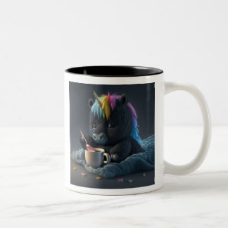 Cuidada taza de unicornio con arcoiris negro