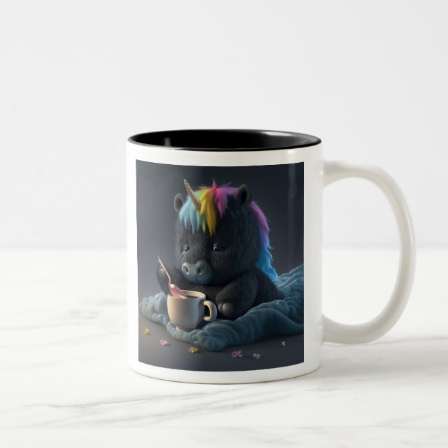 Cuidada taza de unicornio con arcoiris negro (Derecha)